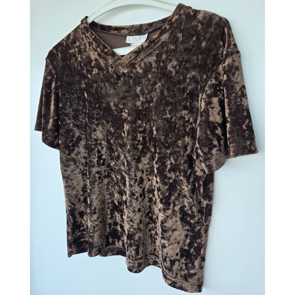 Vintage Origins Brown Velvet V Neck T-shirt W Sz S Gothic Whimsy Y2K Festive - Picture 3 of 16